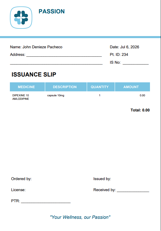 Issuance Slip
